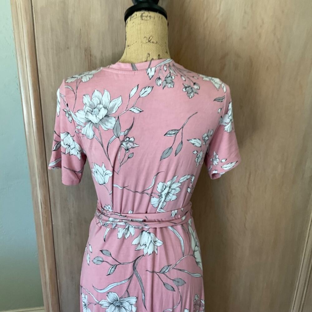 MATTY M Blush Pink faux wrap Dress Short Sleeve Jersey floral Cottagecore  L - Picture 8 of 14